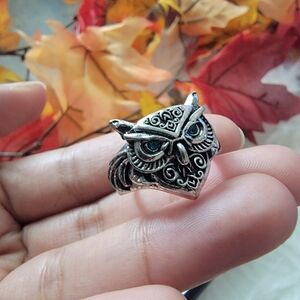 Owl Ring with Blue Accents Size 9